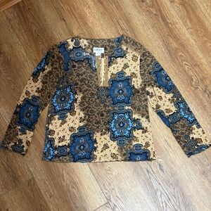 VTG‎ Y2K Graff Fairycore Bohemian Lace Up Top Hippie Womens Petite M PM Paisley